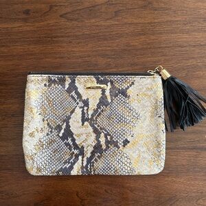 GiGi New York Cream and Black Snakeskin Clutch